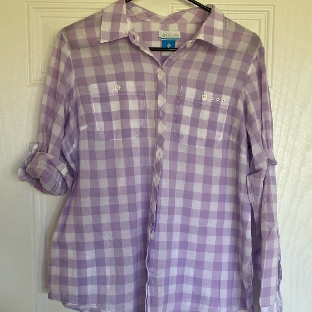 Columbia Purple and White Gingham Button-Front Shirt
